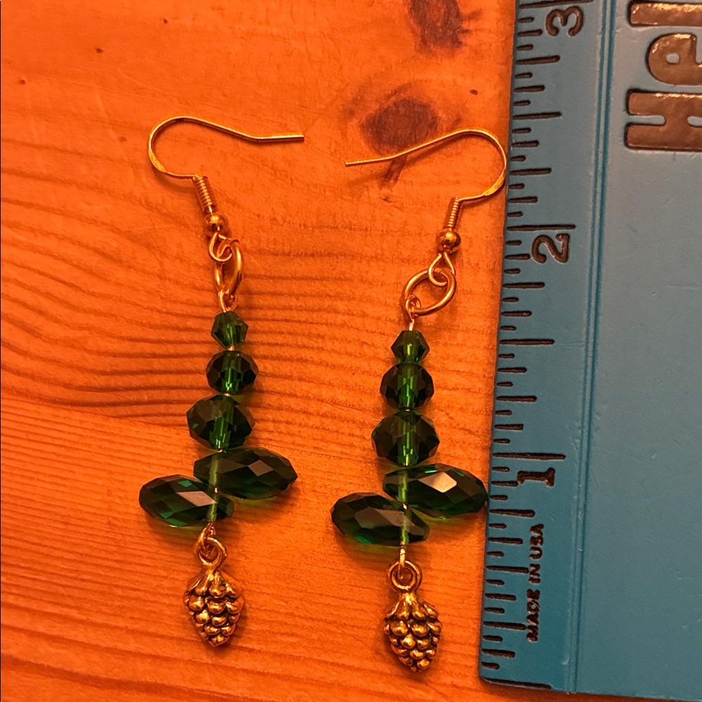 Tree earrings Green and Gold Dangle Earrings
